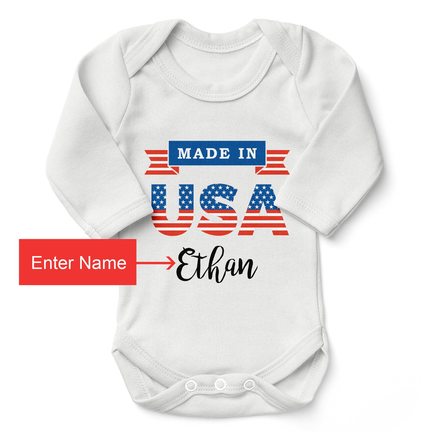 Personalized Organic Baby Bodysuit - Made in U.S.A (White / Long Sleeve)
