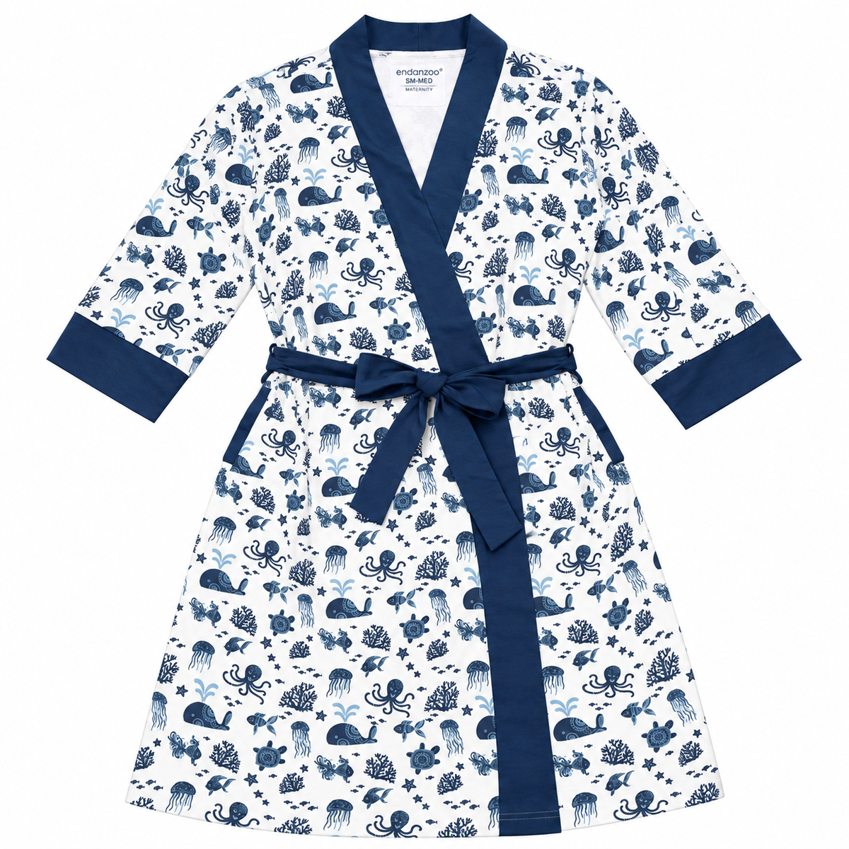 Endanzoo Organic Cotton Maternity Robe For Mom - Deep Sea