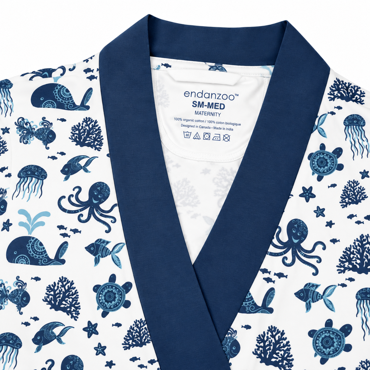 Endanzoo Organic Cotton Maternity Robe For Mom - Deep Sea