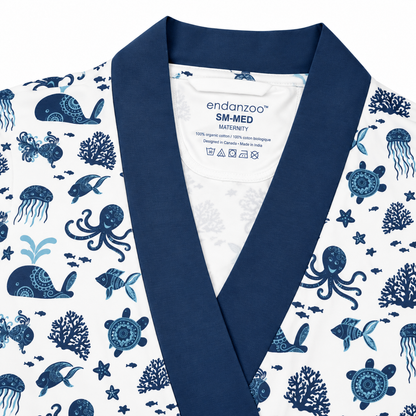 Endanzoo Organic Cotton Maternity Robe For Mom - Deep Sea