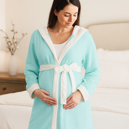 Endanzoo Organic Cotton Maternity Robe For Mom - Aqua