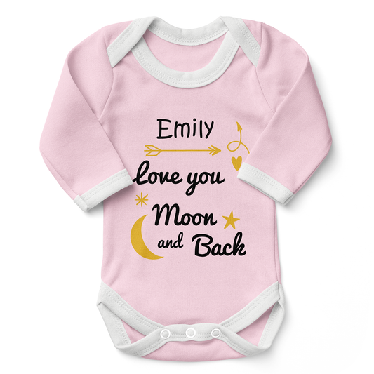 Personalized Organic Baby Bodysuit - Love You To The Moon & Back (Pink)