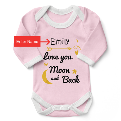 Personalized Organic Baby Bodysuit - Love You To The Moon & Back (Pink / Long Sleeve)