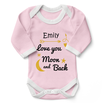 Personalized Organic Baby Bodysuit - Love You To The Moon & Back (Pink / Long Sleeve)