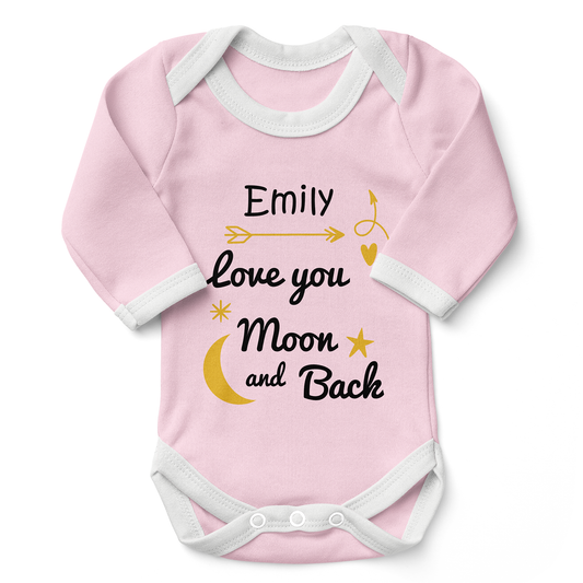 Personalized Organic Baby Bodysuit - Love You To The Moon & Back (Pink / Long Sleeve)