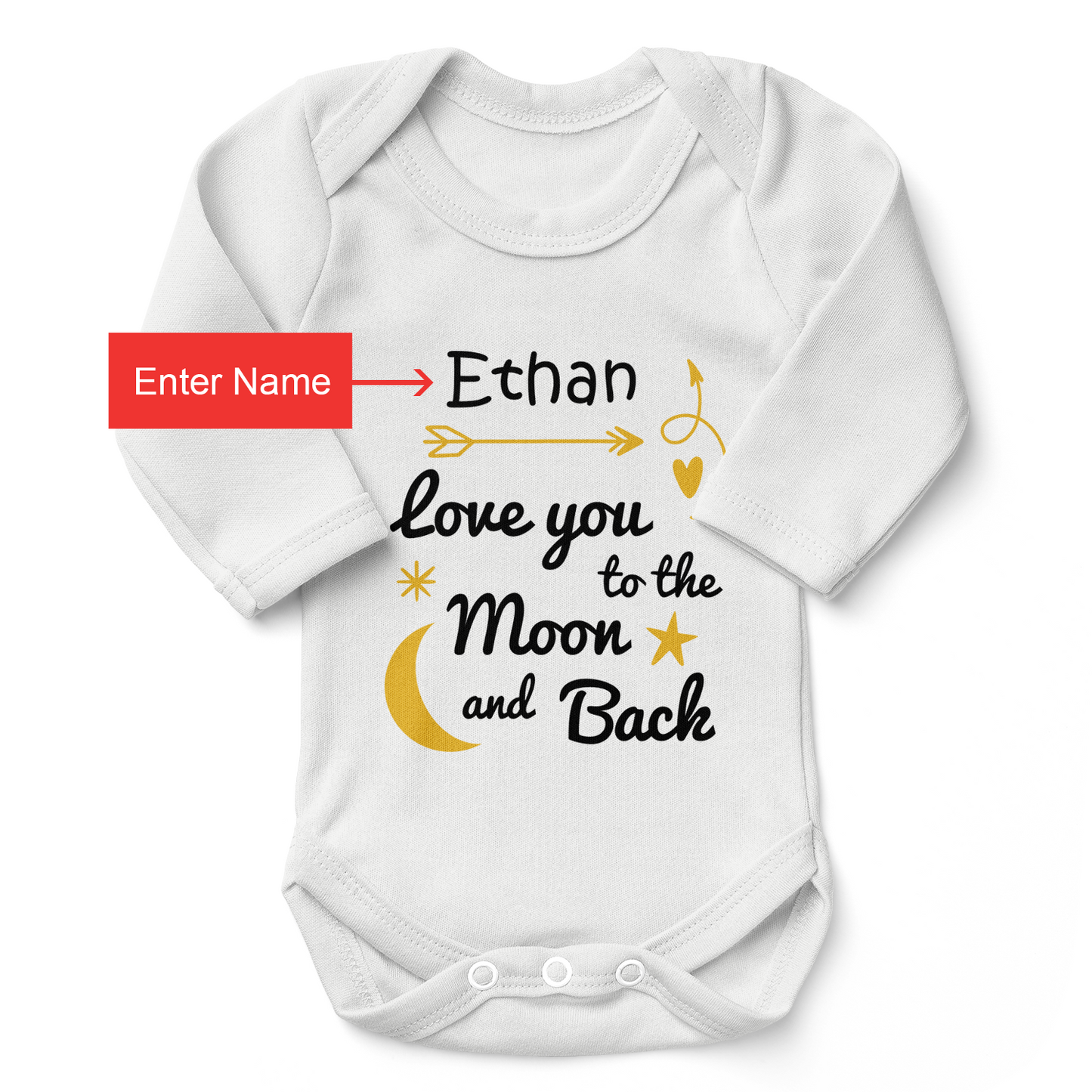 Personalized Organic Baby Bodysuit - Love You To The Moon & Back (White / Long Sleeve)