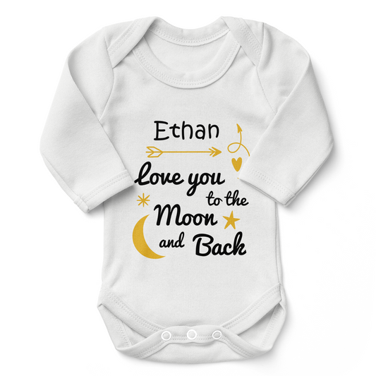 Personalized Organic Baby Bodysuit - Love You To The Moon & Back (White / Long Sleeve)
