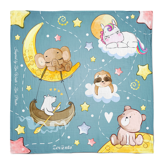 Ecolysium Large Cotton Furoshiki Cloth Wrapper - Moon & Star Lullaby (90 x 90 cm)