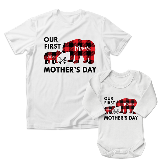 Endanzoo Personalized Matching Mom & Baby Organic Outfits - First Mother's Day 2026 (White)