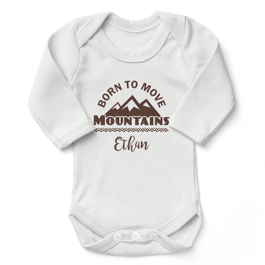 Personalized Organic Baby Bodysuit - Born To Move Mountains (White)