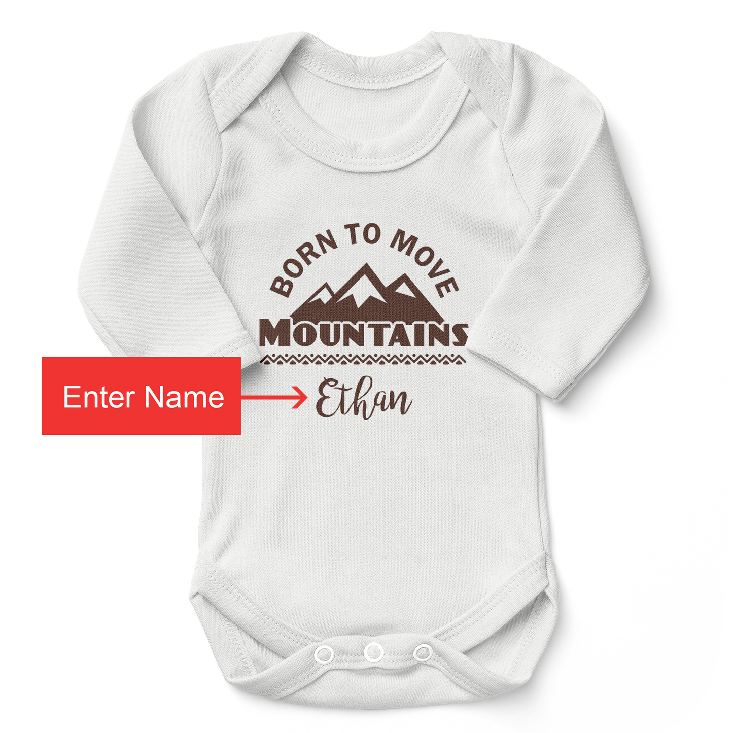 Personalized Organic Baby Bodysuit - Born To Move Mountains (White)