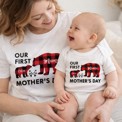 Endanzoo Personalized Matching Mom & Baby Organic Outfits - First Mother's Day 2026 (White)