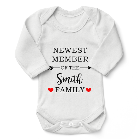 Personalized Organic Baby Bodysuit - Newest Member of the Family (White / Long Sleeve)