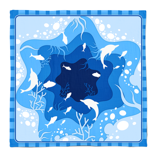 Ecolysium Large Cotton Furoshiki Cloth Wrapper - Blue Ocean (90 x 90 cm)