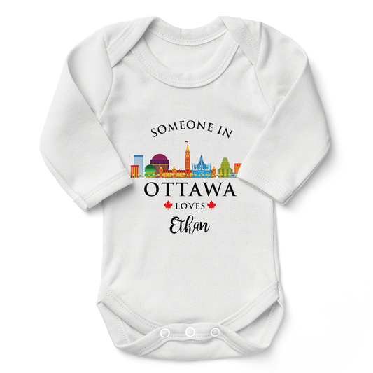 [Personalized] Endanzoo Organic Long Sleeve Baby Bodysuit - Someone in Ottawa Loves You