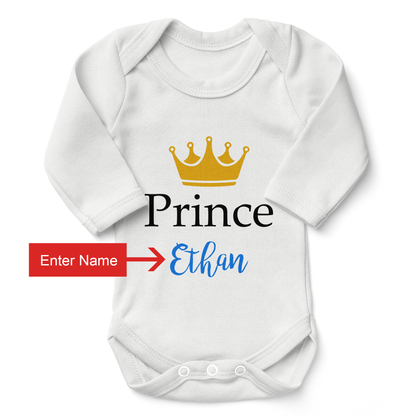 Personalized Organic Baby Bodysuit - Prince (White)