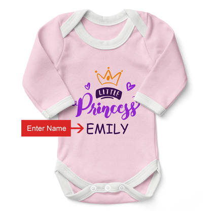 Personalized Organic Baby Bodysuit - Princess (Pink / Long Sleeve)