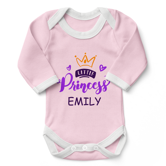 Personalized Organic Baby Bodysuit - Princess (Pink / Long Sleeve)