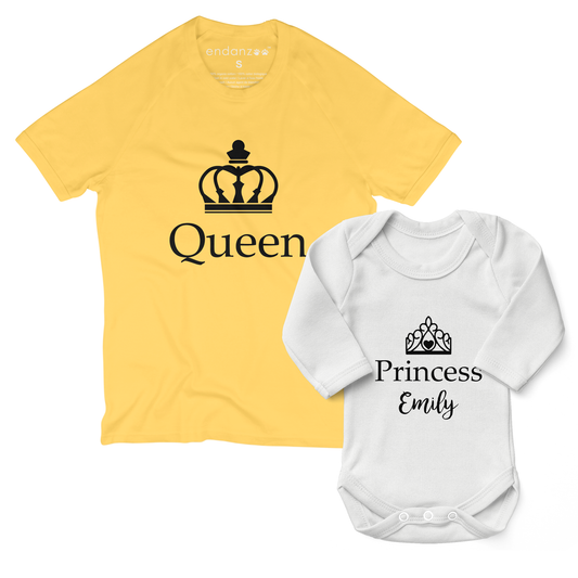 Personalized Matching Mom & Baby Organic Outfits - Queen & Princess (Yellow)