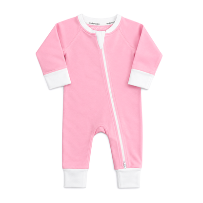 Endanzoo Classic Snuggle Organic Long Sleeve Double Zippered Romper - Pink