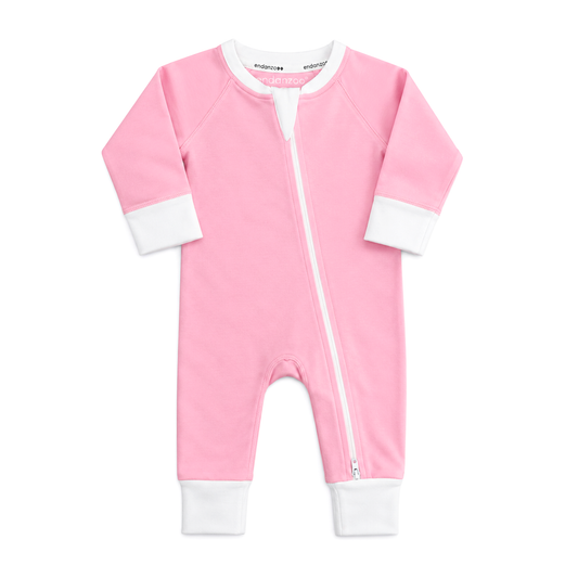 Endanzoo Classic Snuggle Organic Long Sleeve Double Zippered Romper - Pink