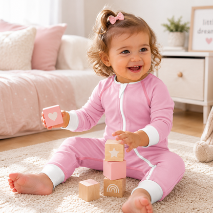 Endanzoo Classic Snuggle Organic Long Sleeve Double Zippered Romper - Pink