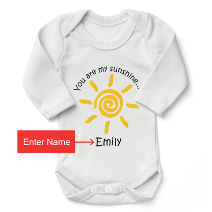Personalized Organic Baby Bodysuit - You Are My Sunshine (White / Long Sleeve)