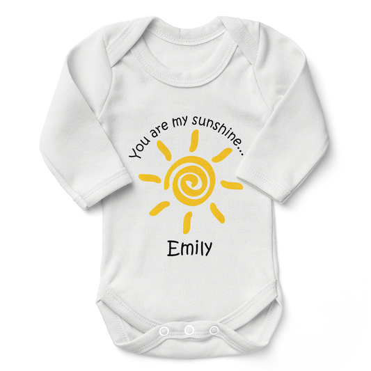 Personalized Organic Baby Bodysuit - You Are My Sunshine (White)