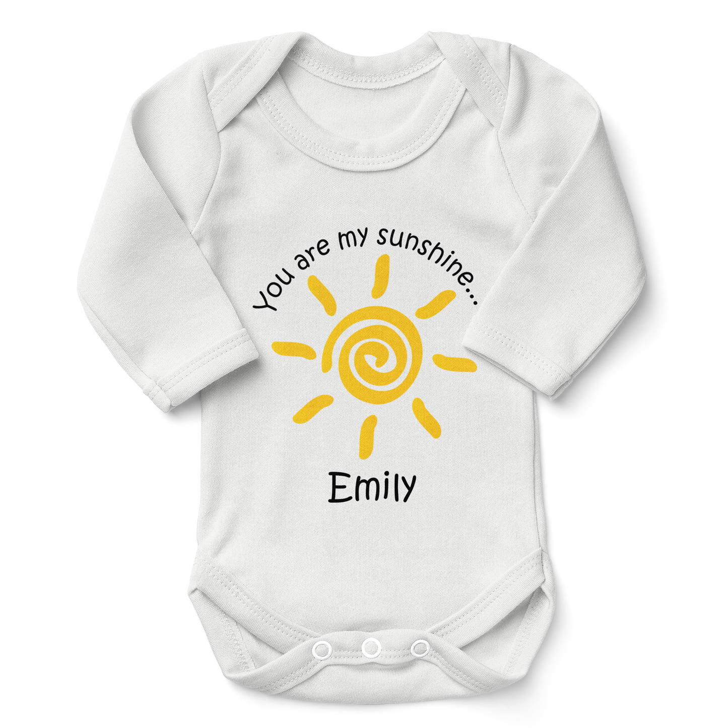 Personalized Organic Baby Bodysuit - You Are My Sunshine (White / Long Sleeve)