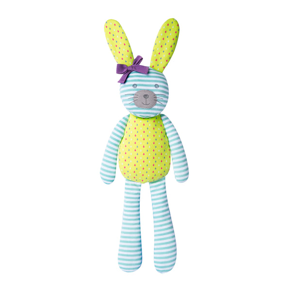 Organic Farm Buddies Organic Plush Toy - Spring Bunny Mini (Turquoise Stripe & Tear Drop Print)