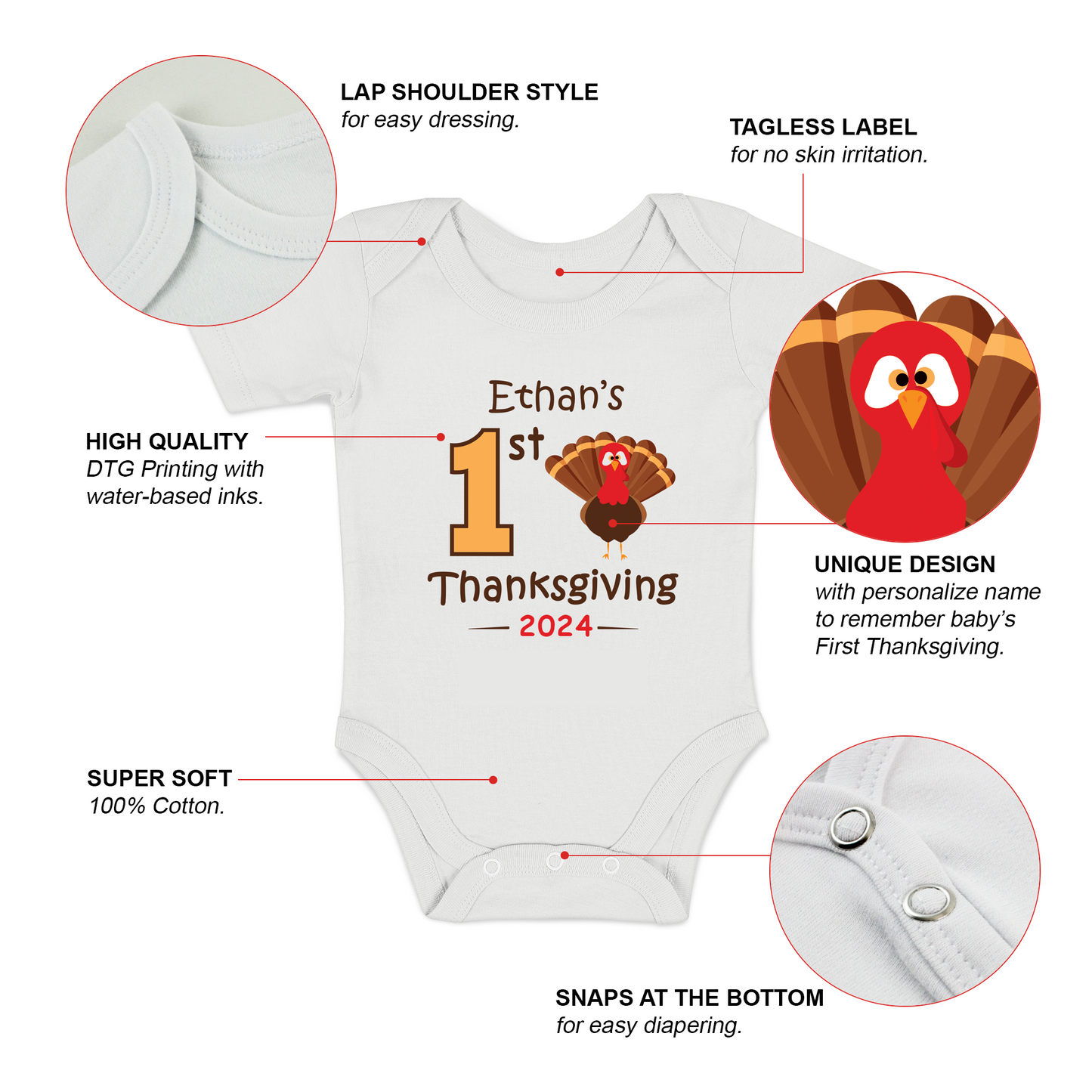 [Personalized] Endanzoo Organic Baby Bodysuit - First Thanksgiving 2024