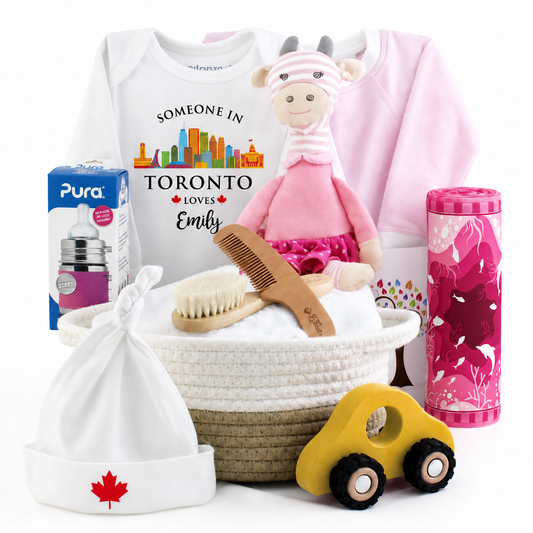 Zeronto Baby Girl Gift Basket - Someone in Toronto Loves Baby Girl