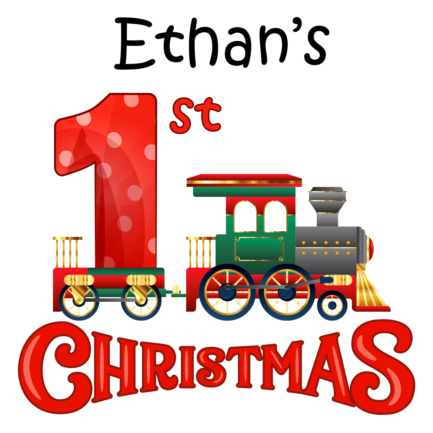 [Personalized] Endanzoo Organic Long Sleeves Baby Bodysuit for Boy or Girl - First Christmas 2025 Train