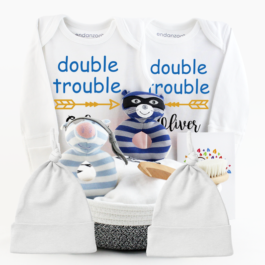 Zeronto Twin Baby Boy Gift Basket - Little Double Trouble