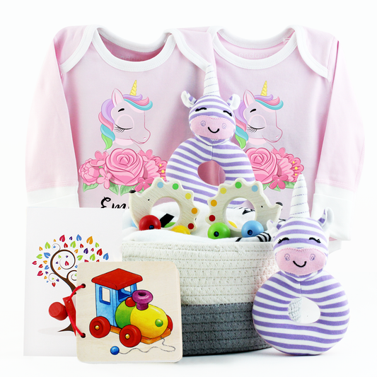 Zeronto Twin Baby Girl Gift Basket - Little Unicorn Princesses