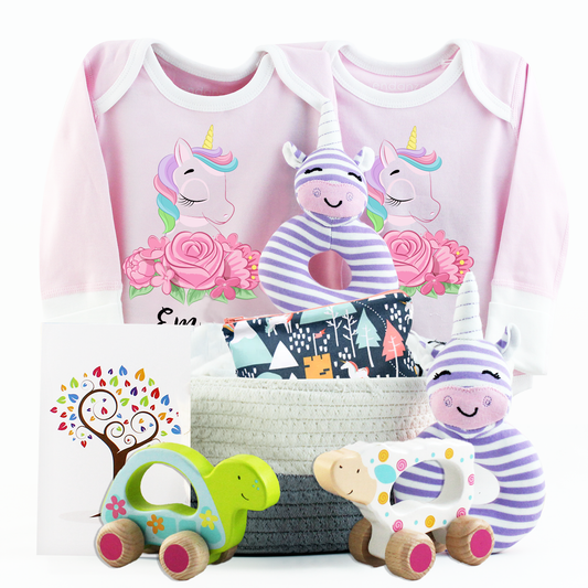 Zeronto Twin Baby Girl Gift Basket - Little Unicorn Princesses