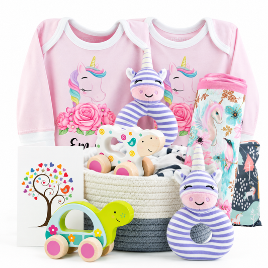 Zeronto Twin Baby Girl Gift Basket - Little Unicorn Princesses