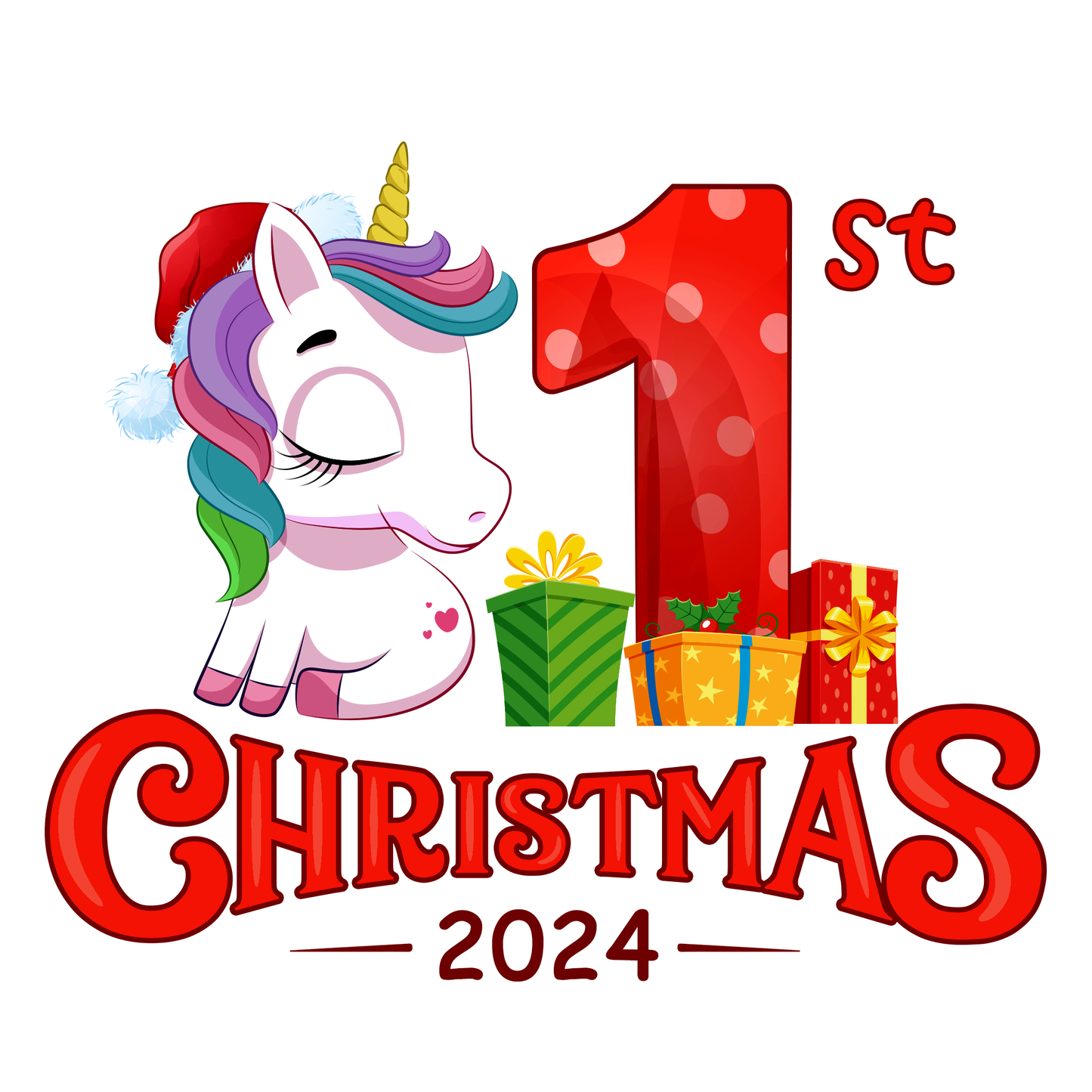 [Personalized] Endanzoo Organic Long Sleeve Baby Bodysuit - First Christmas 2024 Unicorn Girl