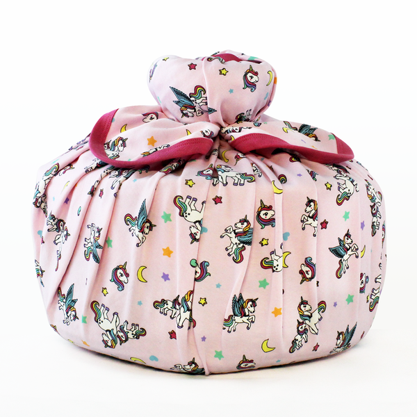 Baby Girl Gift Basket -Furoshiki Wrapping with Unicorn Blanket