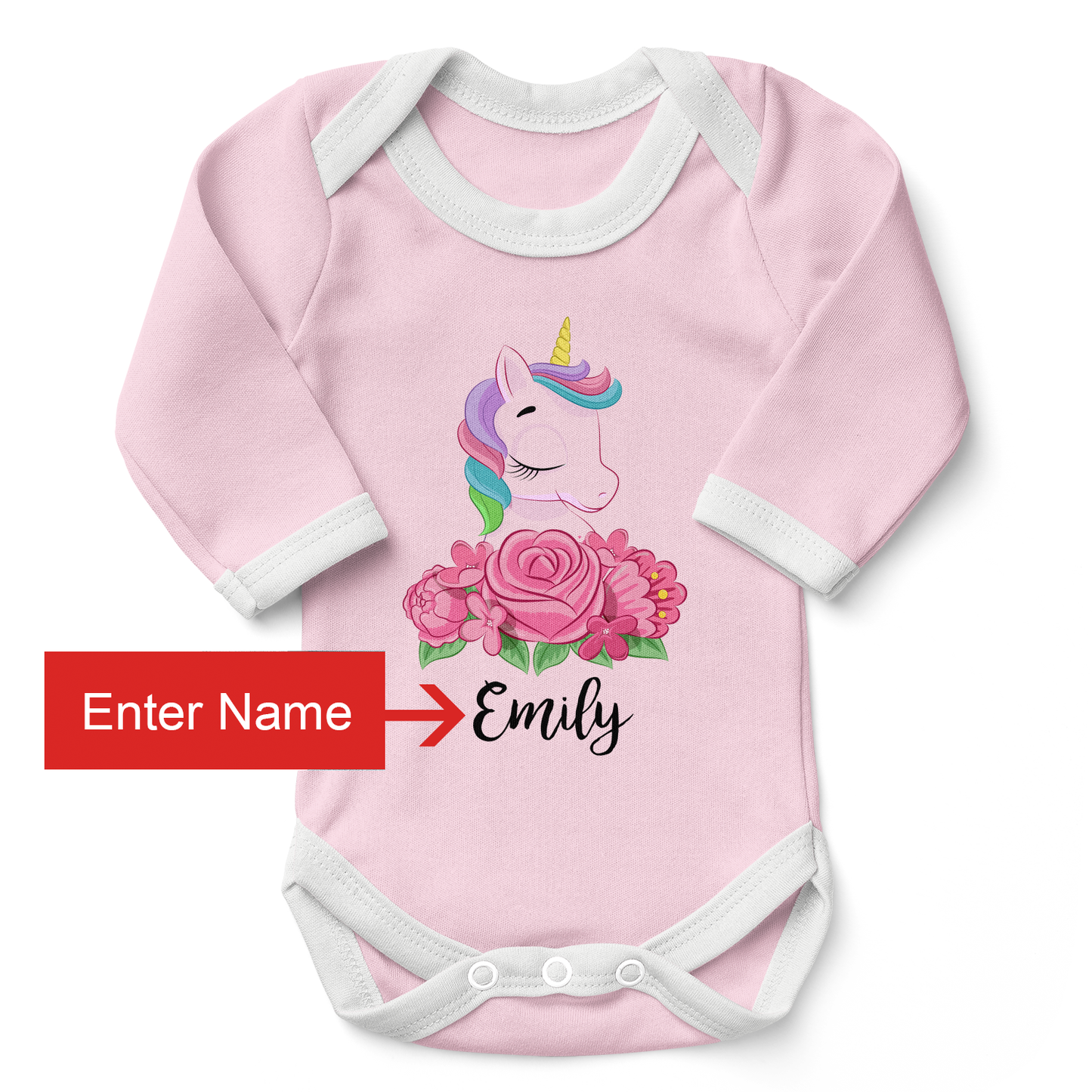 Personalized Organic Baby Bodysuit - Unicorn (Pink)