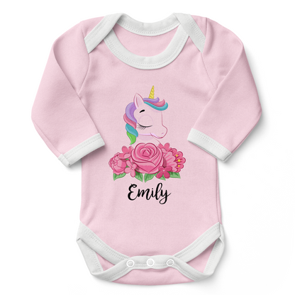 Personalized Organic Baby Bodysuit - Unicorn (Pink)