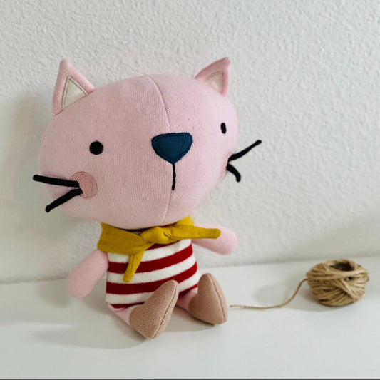 Viverano Organic Cotton Fine Knit Stuffed Animal Toy - Remi Cat (Pink)