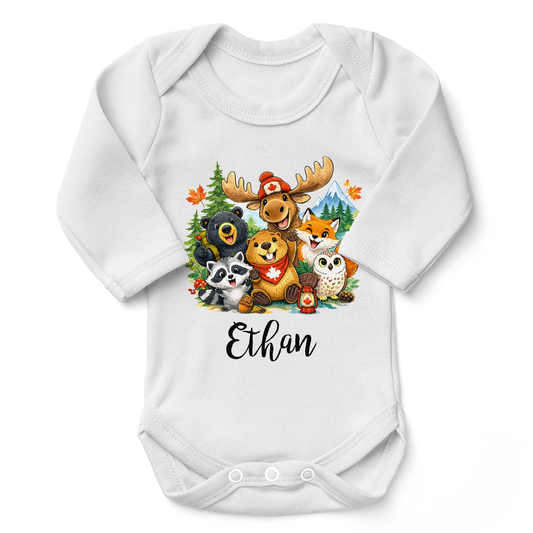 [Personalized] Endanzoo Organic Baby Bodysuit - Maple Forest Friends
