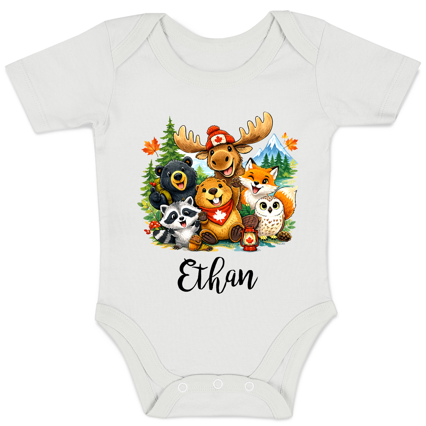 [Personalized] Endanzoo Organic Baby Bodysuit - Maple Forest Friends