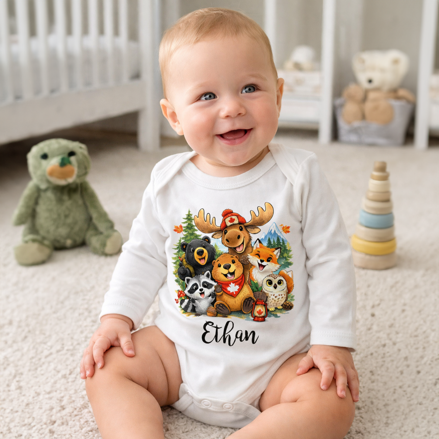 [Personalized] Endanzoo Organic Baby Bodysuit - Maple Forest Friends