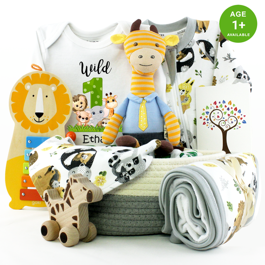 Zeronto Baby First Birthday Gift Basket - Wild One Safari Friends