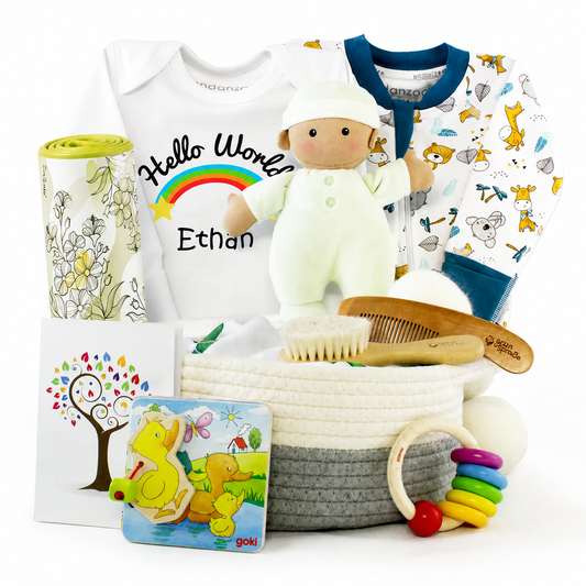Zeronto Baby Gift Basket - Baby's First Collection - Hello World