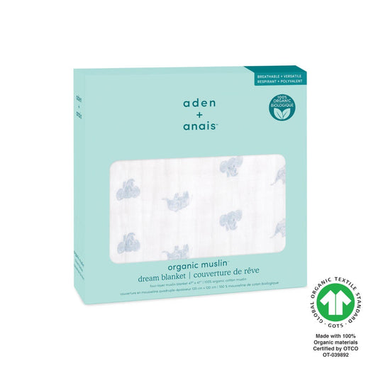 Aden Anais Organic Cotton Dream Blanket - Animal Knigdom - Hello Elephants