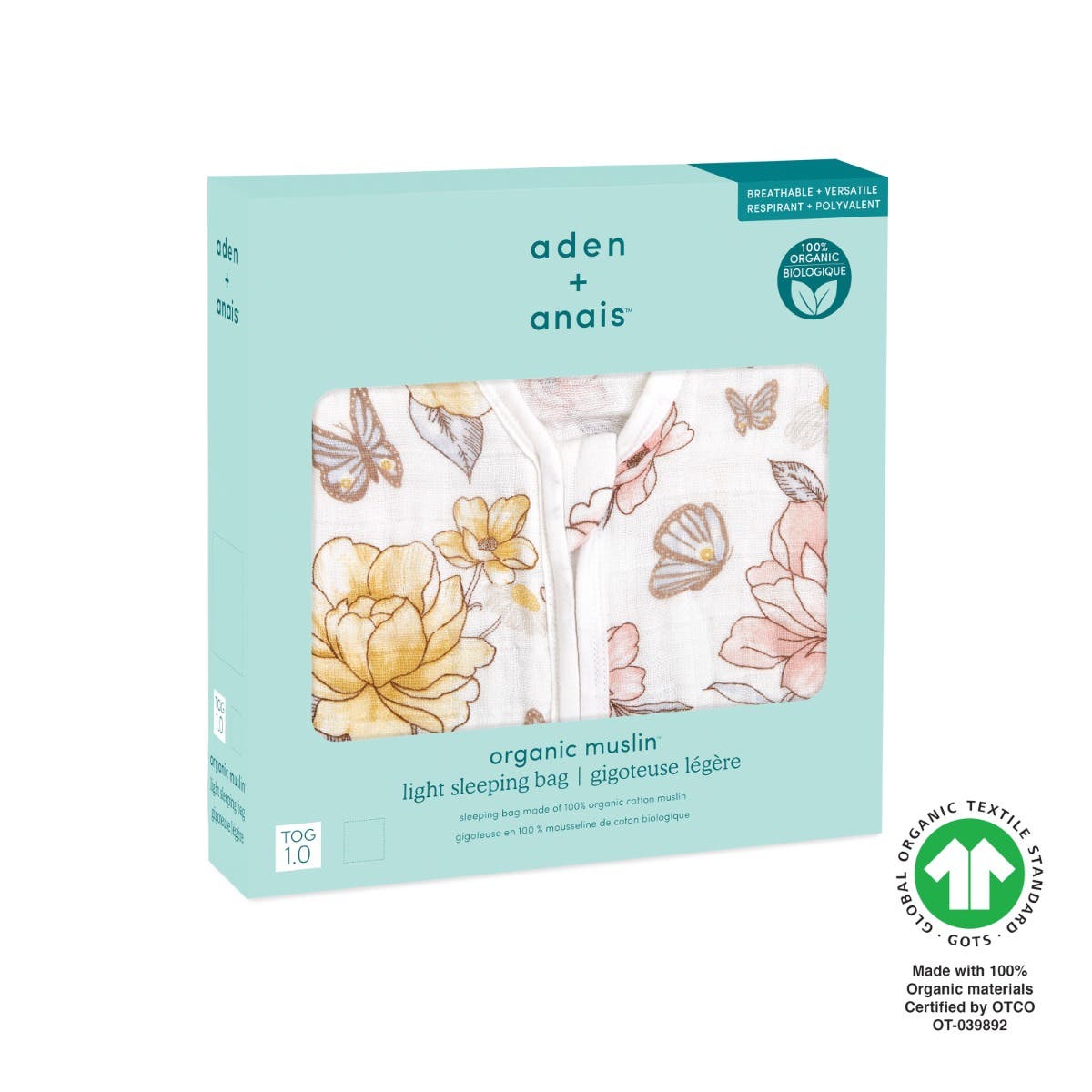 Aden Anais Organic Cotton Light Sleeping Sack I Sleeping Bag - Earthly Rosewood 1.0 TOG