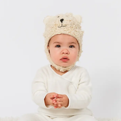 Under The Nile Organic Baby Faux Fur Sherpa Hat with Chin Strap - Bear